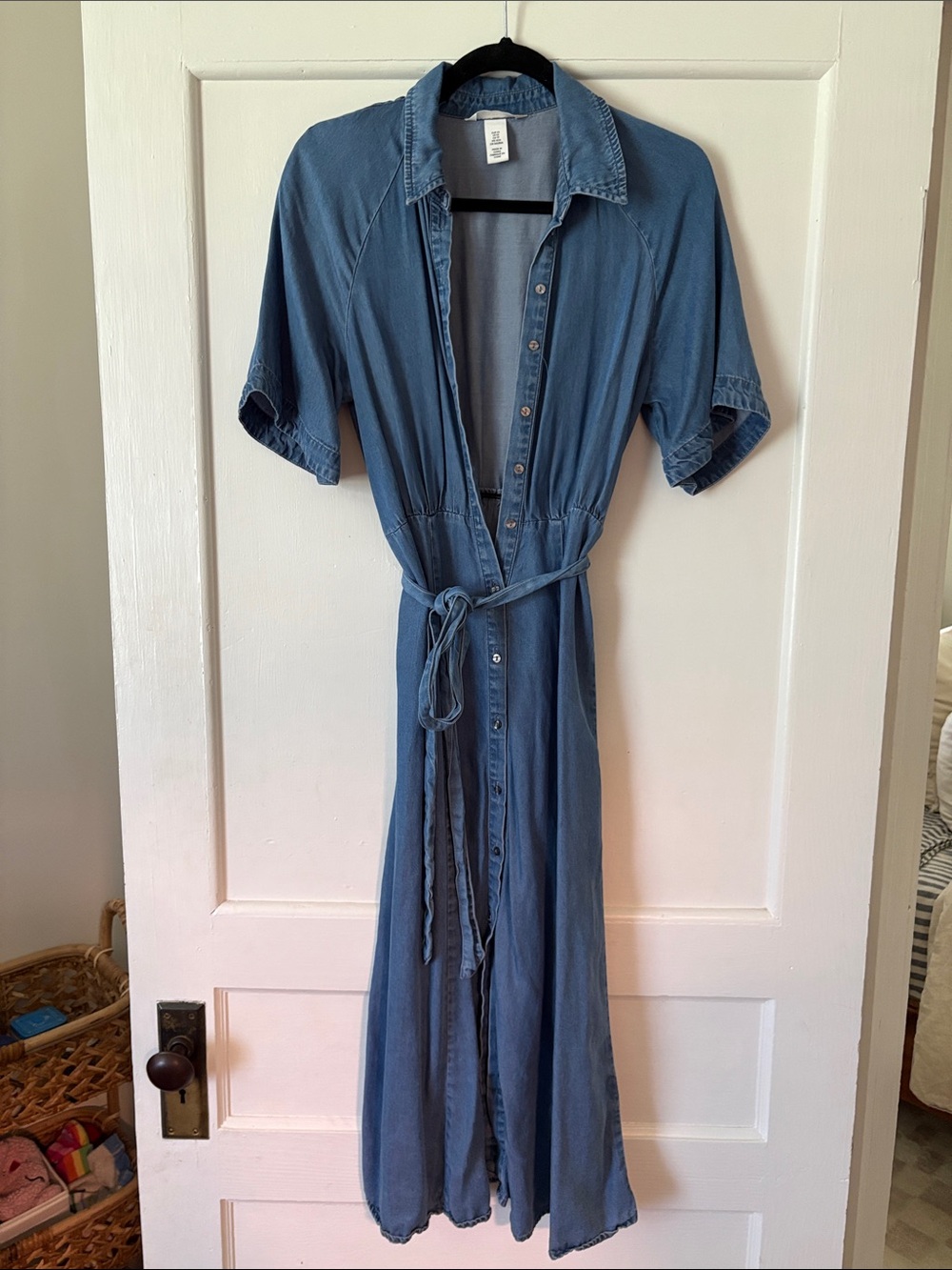 H&M Denim-Effect Button Maxi Dress in Blue